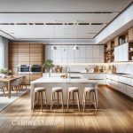 کابینت آشپزخانه بزرگ با طرح چوب مدرن و سفید